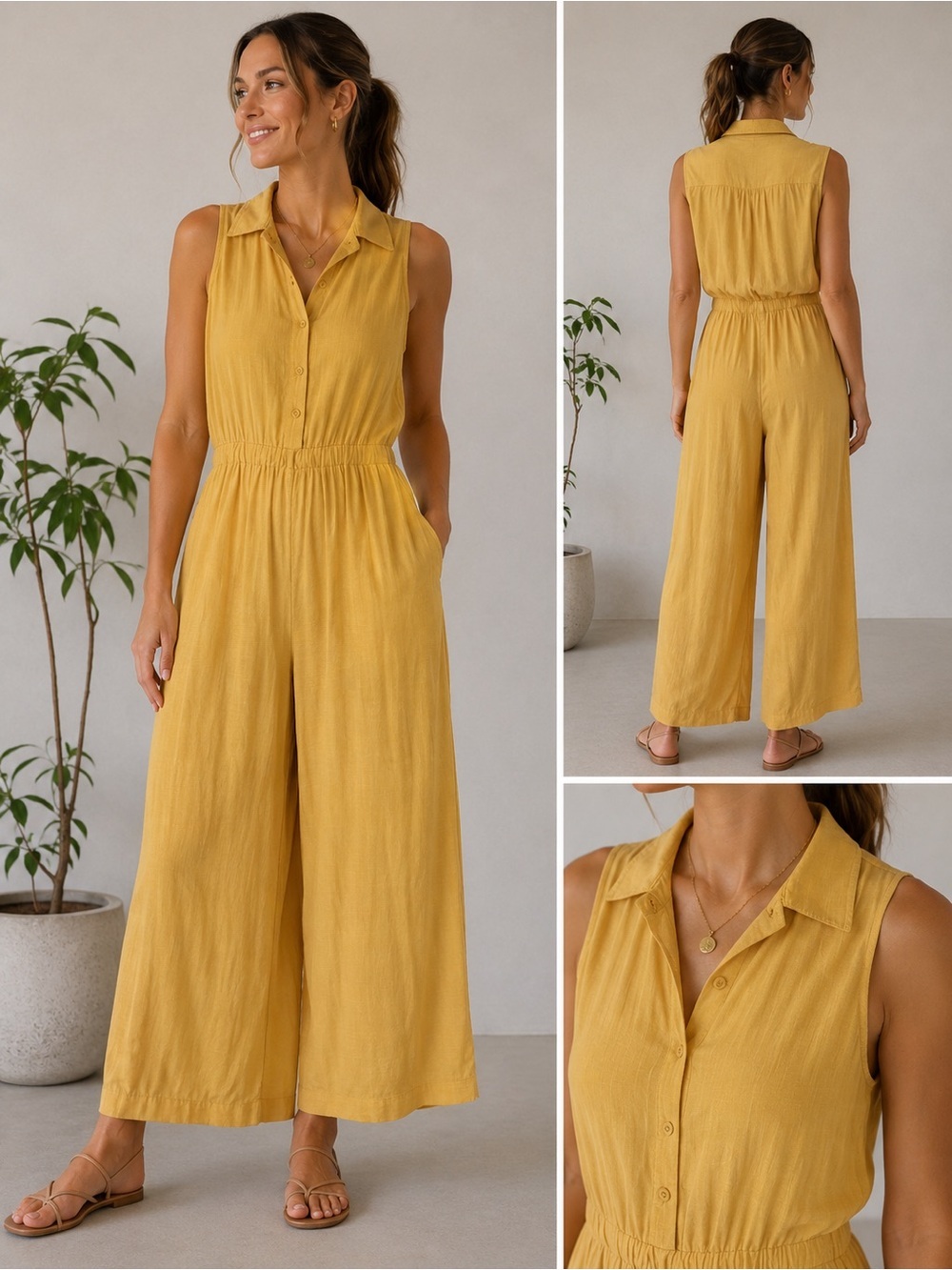 LuLaRoe Sleeveless Mustard Yellow Wide-Leg Jumpsuit
65